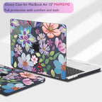 Teryeefi for MacBook Air Case 15 inch M4 M3 M2 Chip (2025 2024 2023 Release) A3241 A3114 A2941 Model with Keyboard Cover + Type C Adapter for MacBook Air 15, Pretty Flowers Black-104