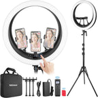 NEEWER Ring Light RP19H 19 Inch with Tripod Stand 3 Phone Holders Compatible with iPhone, Upgraded 2.4G Touch Control Ringlight for Video Recording Streaming Home Office Zoom Selfie Makeup Lighting