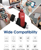 MOSDART 64GB USB3.1 Fast Speed C and A Dual Flash Drive, exFAT Memory Stick with Keychain and LED Indicator, for iPhone 15 and 16, Android Phone, iPad, MacBook, and Other Laptops, Red