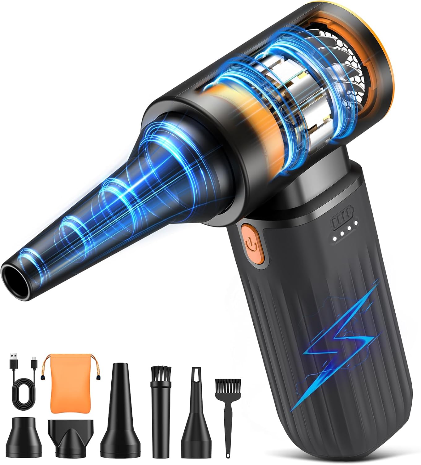 Compressed Air Duster, 260000RPM Cordless Electric Air Blower with Brushless Motor, 3-Speed Adjustable & Rechargeable – Powerful Dust Cleaner for Keyboard, Computer, Car, Outdoor, Air Bed