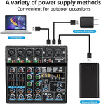 Depusheng M6 Portable Mini Mixer 6-Channel Audio Mixer DJ Console with Sound Card, Bluetooth Function, USB, 48V Phantom Power for PC Recording Webcast Party with 256 DSP