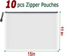 AUSTARK 10 Pcs Zipper File Bags, Waterproof Plastic Mesh Pouch for Office School, Board Game Storage Bags (B4 Size 15''x11'', White and Black)