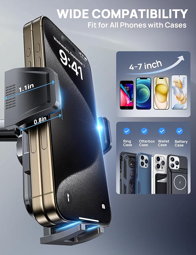 [2025 New] Dashboard Phone Holders for Your Car (+Air Vent Clip) [Military Grade Stable] , Car Cell Phone Holder, Rotatable Suction Cup Car Phone Mount for All Phone (Diamond Black)