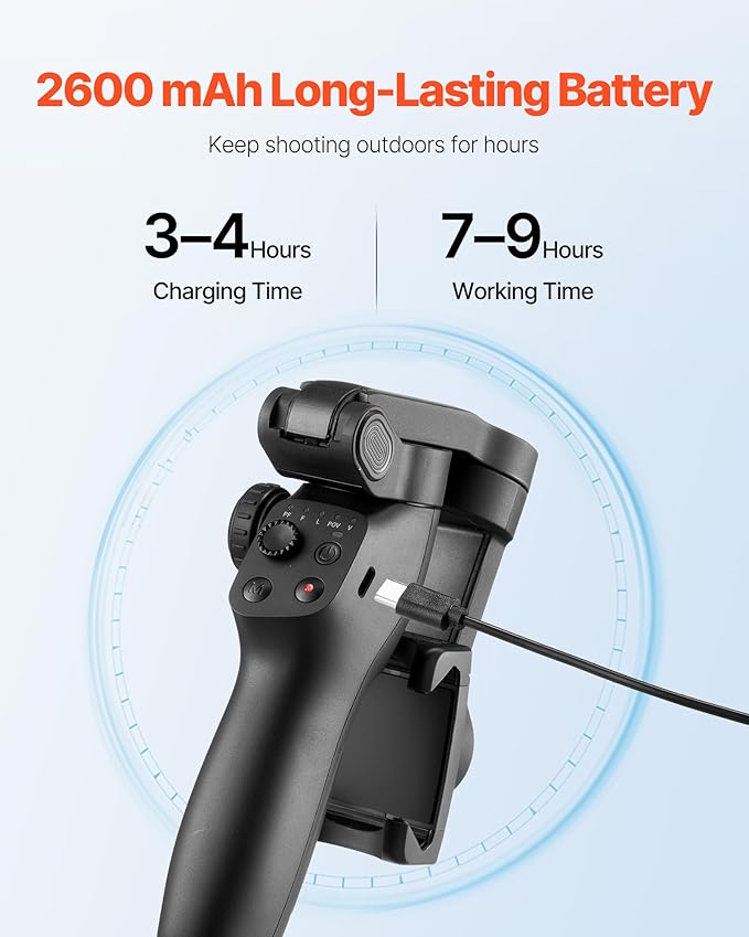 VEVOR Gimbal Stabilizer for Smartphone, 3-Axis Stabilization, Phone Gimbal for Android & iPhone with Face/Object Tracking, Tripod, Portable & Foldable Handheld Phone Stabilizer for Video Recording