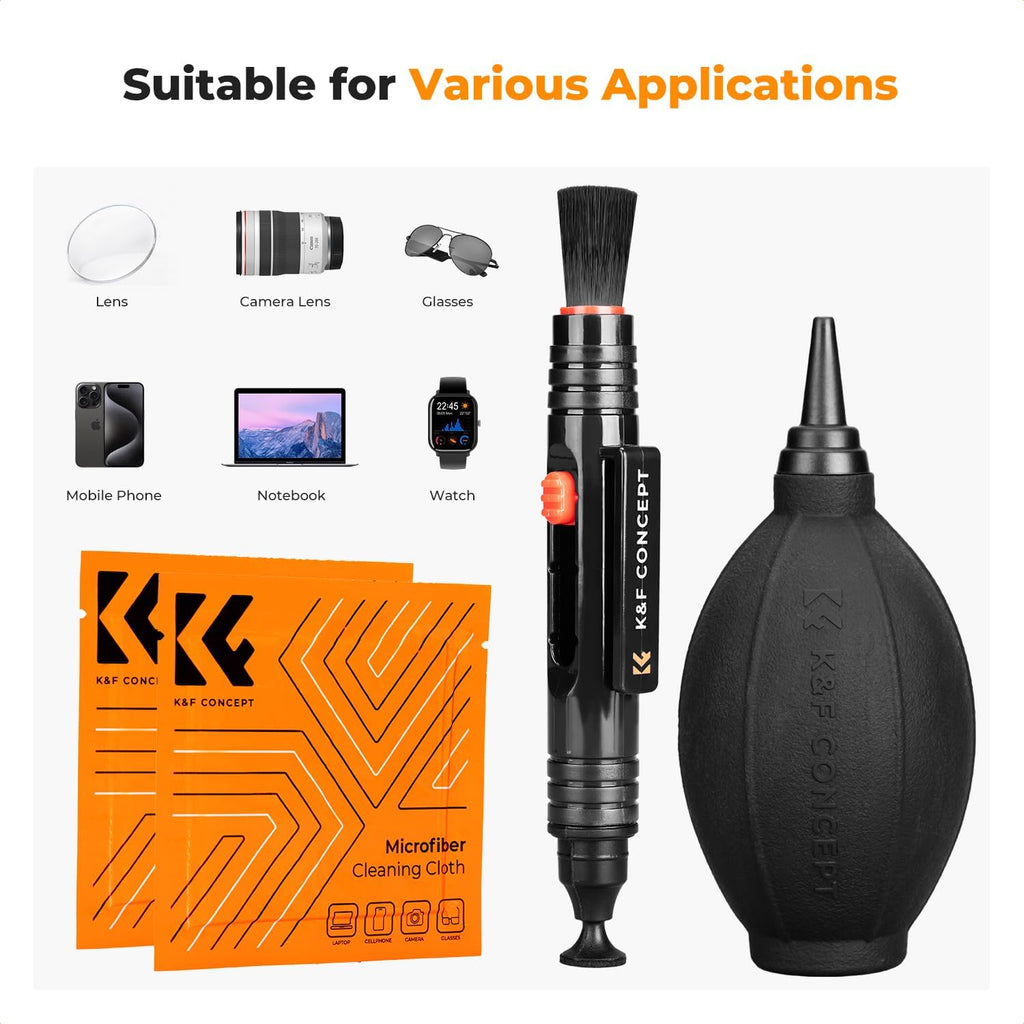 K&F Concept 4-in-1 Camera Cleaning Kit with Lens Brush Pen, Rocket Air Blower, Microfiber Cleaning Cloth, Lens Cleaner Kit for Canon Nikon Pentax Sony DSLR Cameras Cleaning Tool Accessories