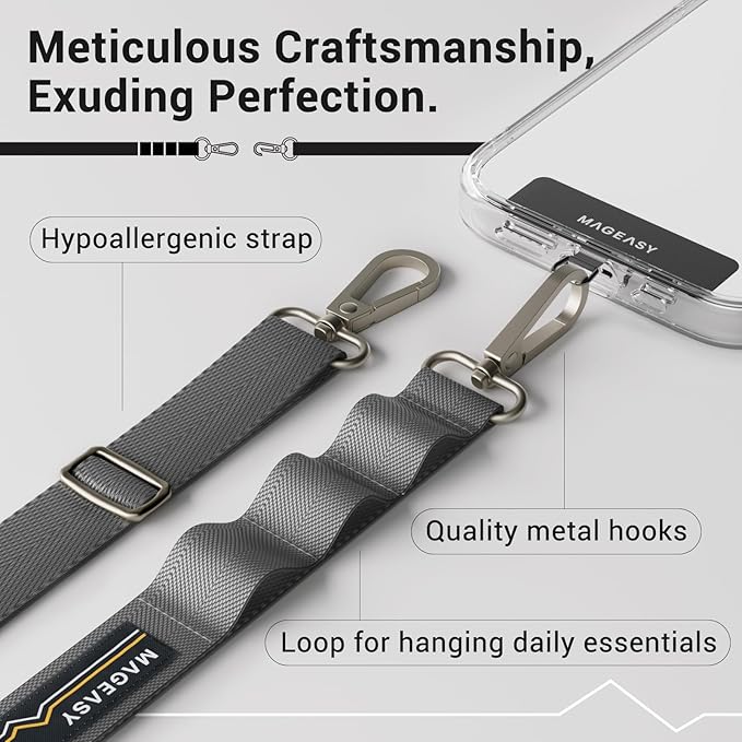 MAGEASY Universal Cell Phone Lanyard Crossbody - Anti-Theft Crossbody Phone Strap for iPhone 16 Pro Max & Most Smartphones, for Men & Women | 20mm (Concrete Gray)