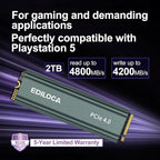 2TB M2 NVME SSD with Heatsink - PCIe Gen4.0 NVMe M.2 2280 3D NAND TLC, 4800MB/s Read, Internal Solid State Drive for PS5/PC, Dynamic SLC Cache, PS5 Storage Expansion, 5-Year Warranty(EN760)