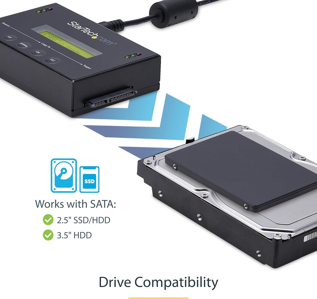 StarTech.com 1:1 Standalone Hard Drive Duplicator with Disk Image Manager For Backup and Restore, Store Several Disk Images on one 2.5/3.5" SATA Drive, HDD/SSD Cloner, No PC Required, TAA