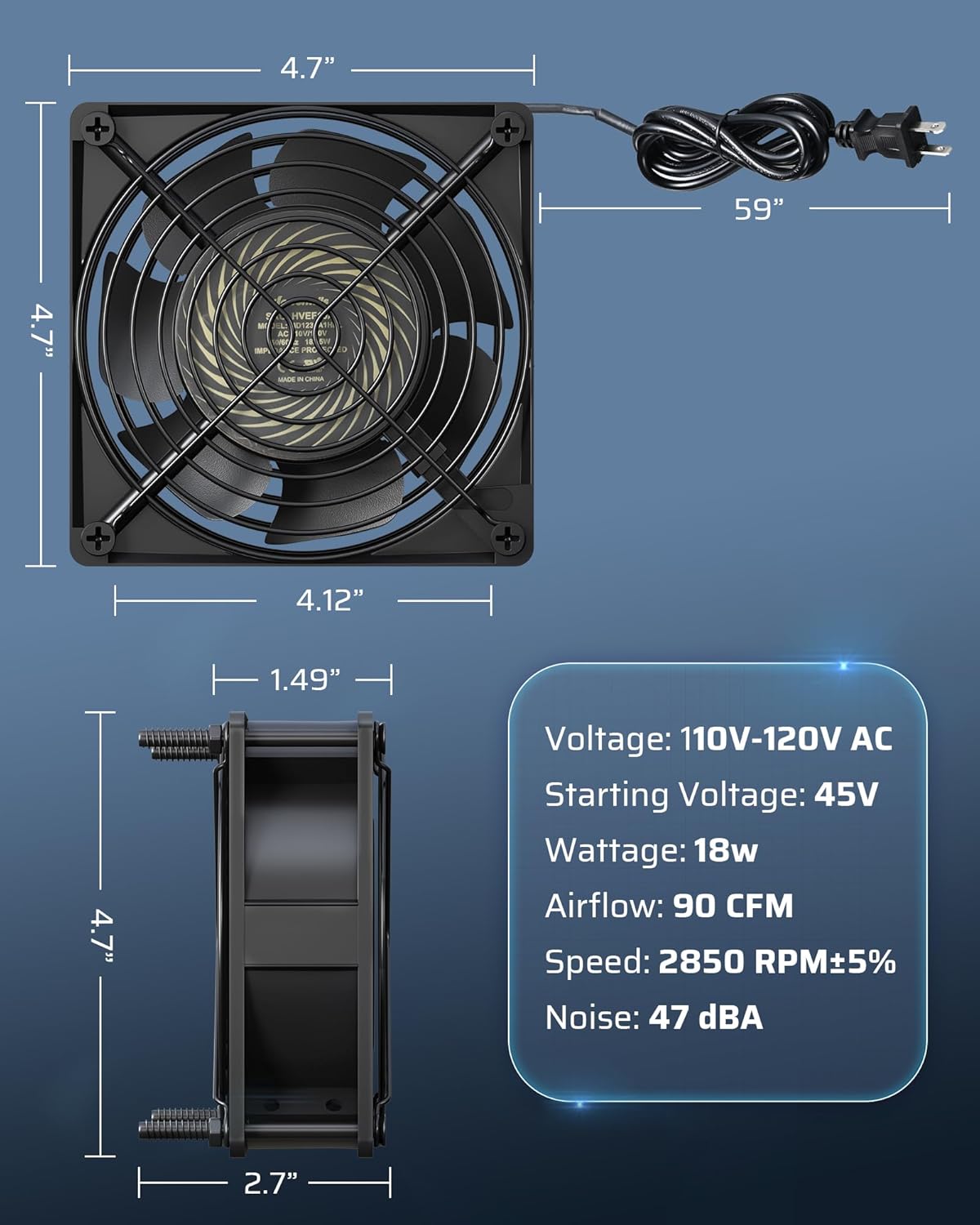 DEWENWILS 120V AC Muffin Fan, 120mm×38mm Exhaust Fan, Waterproof Case Cooling Fan with Speed Control, UL-Certified for DIY Cooling Exhaust Ventilation Needs, Flame-Resistant, 2 Pack