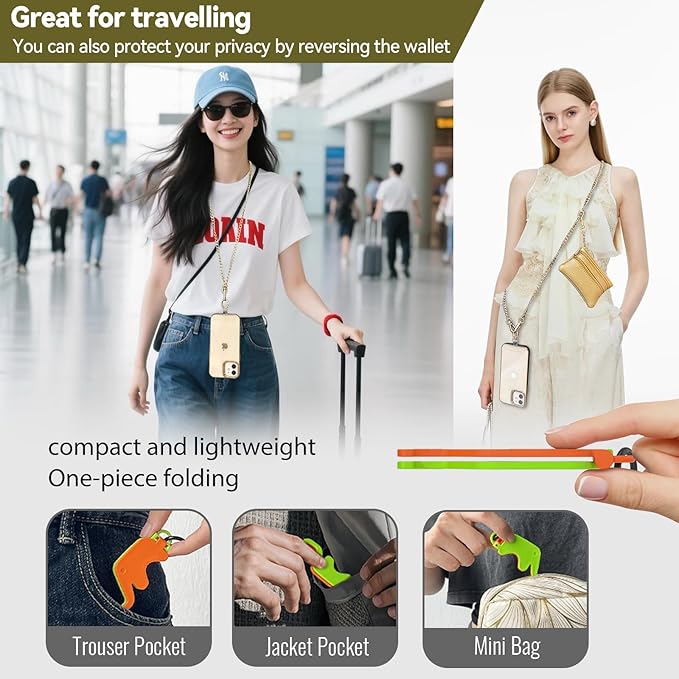 Clip and Go Strap for Phone Gold Metal Chain with Gold Purse Wallet Crossbody Phone Lanyard for Women with Cell Phone Stand Holder 2 Patches Tether Adjustable Anti Theft for iPhone 16 15 14 All Phones