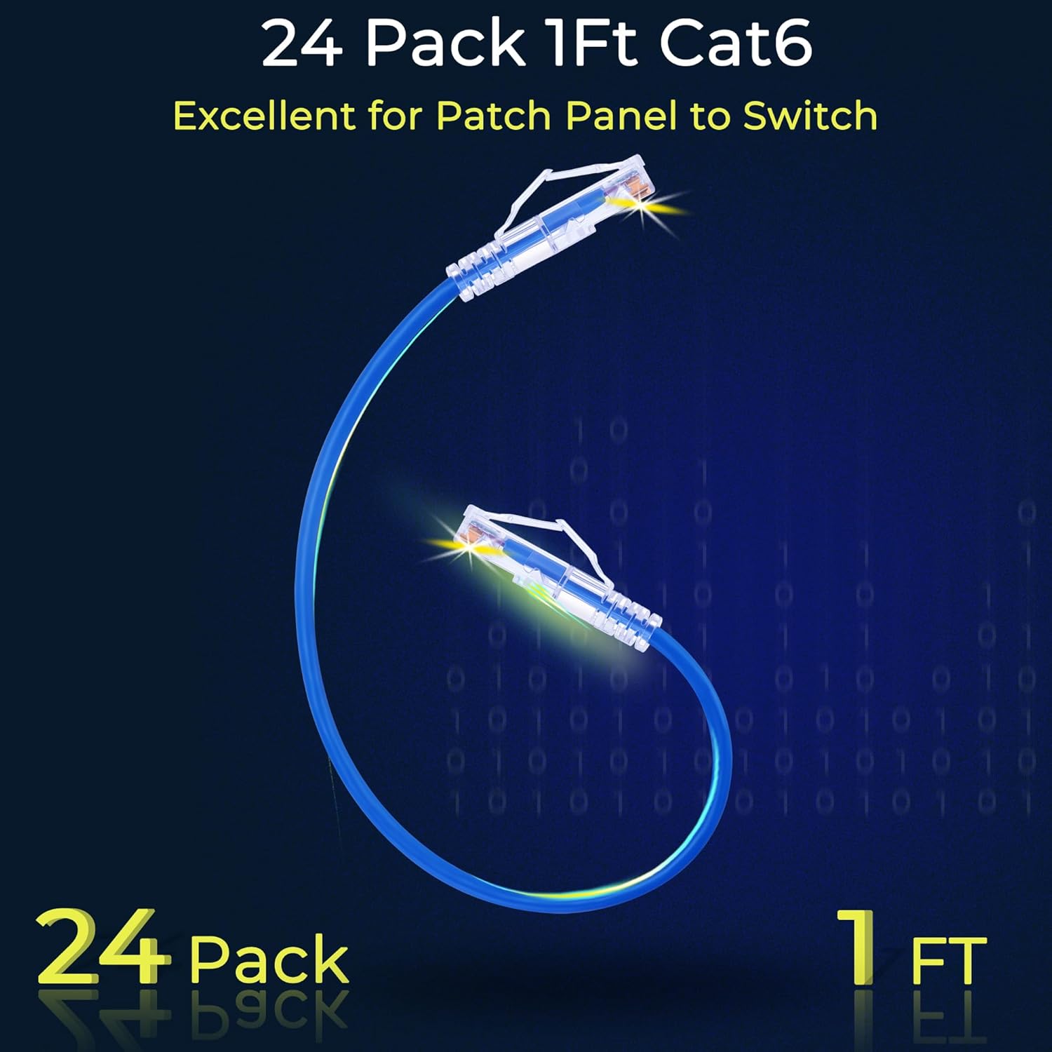 Rapink Patch Cables Cat6/ Cat6a 1ft (24 Pack) Slim, Cat6a Ethernet Patch Cable 10G Support, Snagless Cat 6 Patch Cable for Patch Panel to Switch, Flexiable Cat6 Ethernet Cable Blue