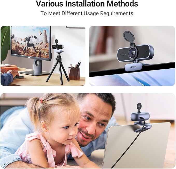 UGREEN 2K Webcam, Full HD 1080P Webcam for PC, Web Camera with Autofocus, Privacy Cover, Dual Noise Cancelling Mics, Computer USB Camera for Streaming, Conferencing, Calling, Zoom, Skype, Teams