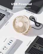 USB Desk Fan, 5 Inch Mini Portable, 3 Speeds Strong Airflow Personal Desktop, Detachable Cooling Fan 360° Rotation Quiet Small Fan for Desk Home Office Travel Car, Beige, 5ft Cable
