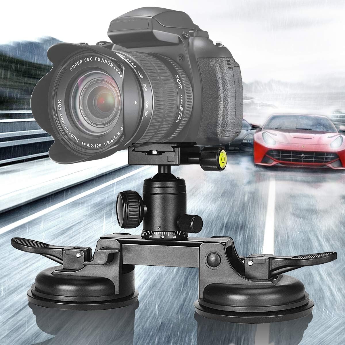 Professional Heavy Duty (20 lbs Load) DSLR Mirorrless Camera Suction Cup Car Mount Camcorder Vehicle Holder w/ 360°Panorama Ball Head + Quick Release Plate Compatible with Nikon Canon Sony RED BM