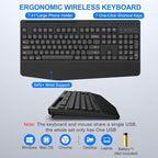EDJO Wireless Keyboard and Mouse Combo, Full-Size Ergonomic Wireless Computer Keyboard with Wrist Rest, Phone Holder, Sleep Mode, Comfortable Natural Typing Set for Windows, Laptop, Mac, PC