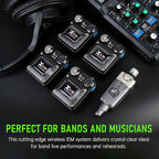 Xvive U4R4 Wireless in-Ear Monitor System Professional IEM System,1 Transmitter and 4 Beltpack Receiver for Studio, Band Rehearsal,Live Performance(U4R4)