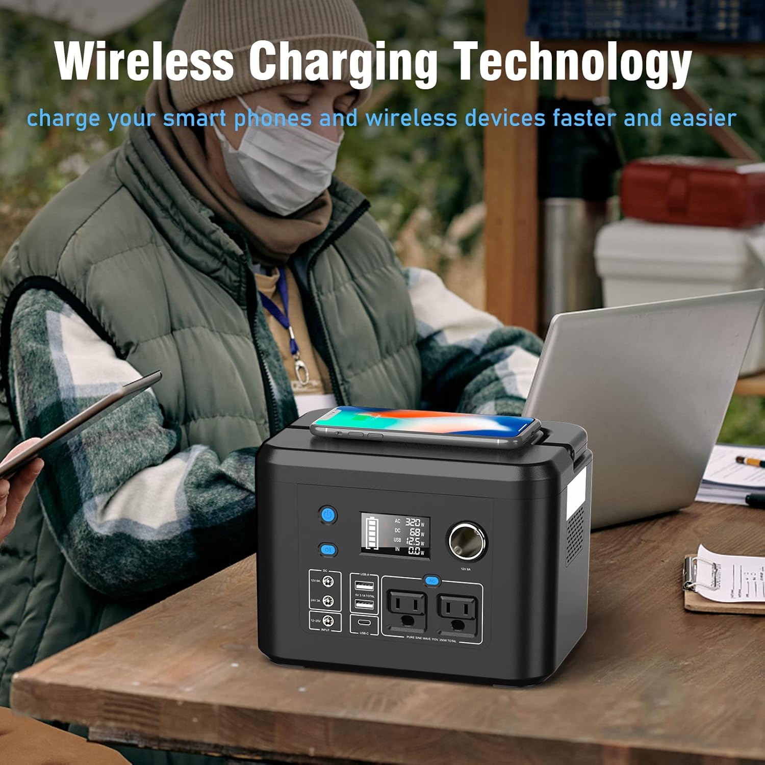 Portable Power Station 350W, Powkey 260Wh/70,000mAh Backup Lithium Battery, 110V Pure Sine Wave Power Bank with 2 AC Outlets, Portable Generator for Outdoors Camping Travel Hunting Emergency