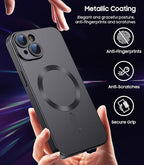 Magnetic for iPhone 14 Plus Case [Compatible with MagSafe][Built-in Camera Lens Protector] Slim Soft Silicone Bumper Shockproof Metallic Luster Phone Case (Black)