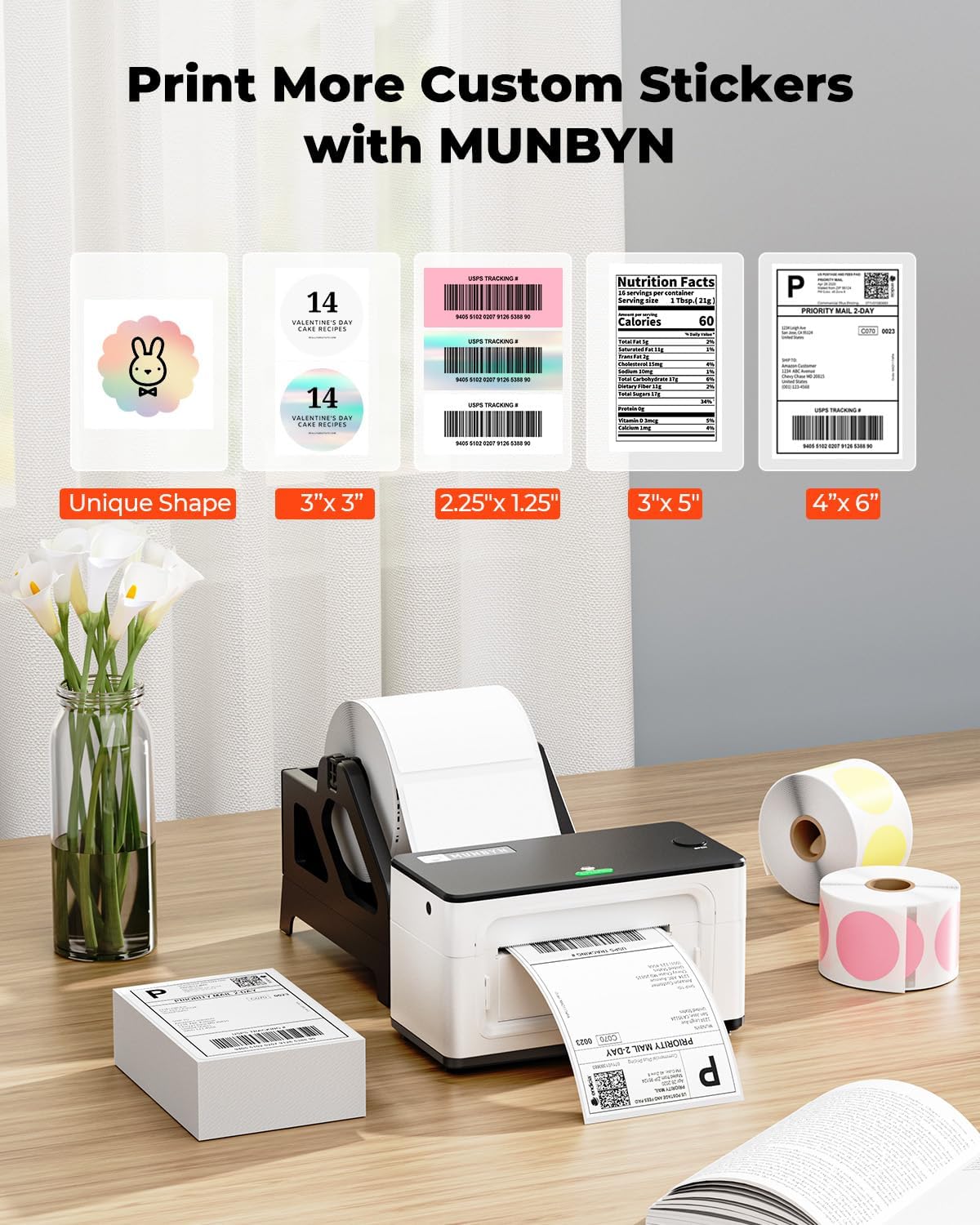 MUNBYN Bluetooth Thermal Label Printer 941B, Wireless 300DPI 4x6 Shipping Label Printer for Small Business, Compatible with Windows, Mac, iPhone, Android, PC, Ebay, Amazon, Shopify, Etsy, USPS (White)