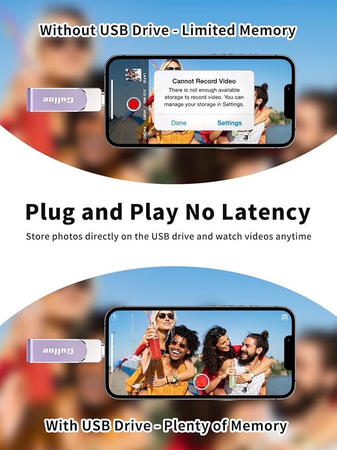 Gulloe 512GB Flash Drive Intended for iPhone, Memory Stick Storage for Photos and Videos Backup, Compatible with iPhone iPad Android PC, Plug and Play, No Application Required (Purple)