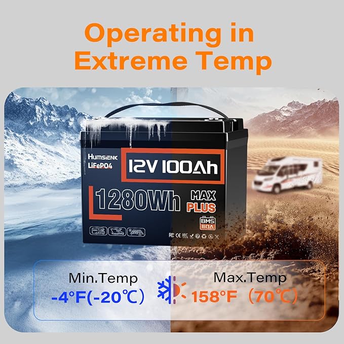 12V 100Ah LiFePO4 Lithium Battery MAX PLUS(2 Pack) - 1280Wh Each, Built-in 110A BMS, 15000+ Deep Cycles, A+ EV Grade Cells, Ideal for RV, Solar, Marine, Off-Grid