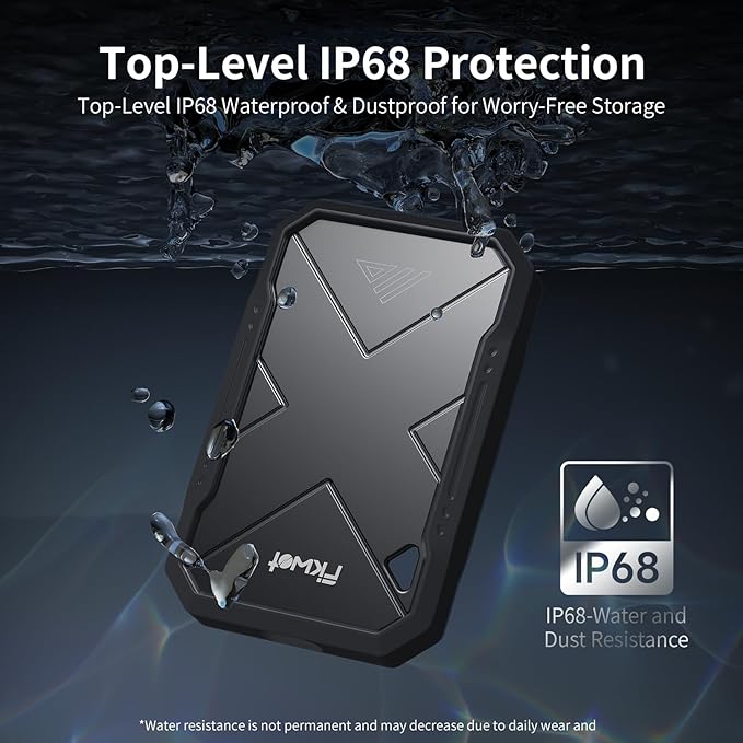 500GB Portable SSD, Up to 2050MB/s, USB 3.2 Gen2 USB-C, IP68 Water & Dust Resistant, Shockproof, External Solid State Drive for Smart TV, Cameras, iPhone 16/15, Windows, Mac and Other Devices (FP90)