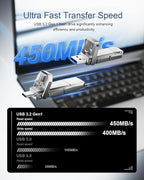 64GB USB C Flash Drive Up to 450MB/s USB 3.2 Solid State Thumb Drive Type-A + Type-C 2-in-1 Flash Drive Memory Stick Data Storage Compatible with iPhone 16 Android Phone Tablet Game Console