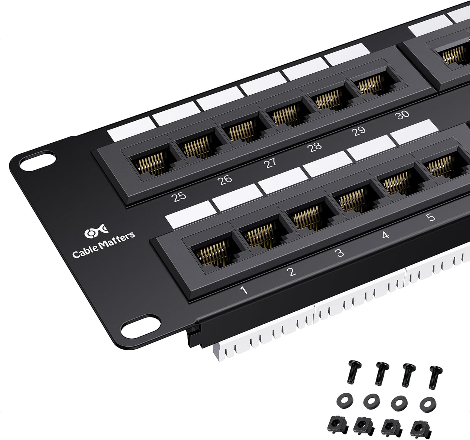Cable Matters [UL Listed] 48 Port Patch Panel Rackmount or Wall Mount 19-Inch, 2U Cat6 Network Patch Panel for 10 Gigabit Ethernet, 110 or Krone Impact Tools Compatible