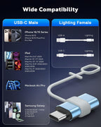 MoKo 4 Pack Lightning Female to USB C Male Adapter,USB-C Lightning Adapter for iPhone Air 17 16 15 Pro Max Plus, iPad Pro/Air, Galaxy,iPhone to USB C Adapter for Data Sync, NOT for Audio/OTG, Cyan