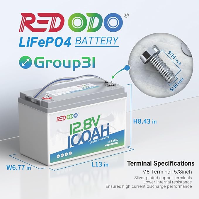 Redodo 12V 100Ah LiFePO4 Battery with Self Heating, Low Temperature Protection Group 31 Lithium Battery, Built in 100A BMS, 4000+ Deep Cycles, Perfect for RVs, Off-Grid in Cold Areas 4 Packs