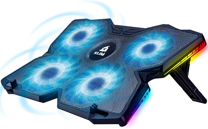 KLIM Wind Laptop Cooling Pad - More Than 500 000 Units Sold - New Version - The Most Powerful Rapid Action Cooling Fan - Laptop Stand with 4 Cooling Fans at 1200 RPM - USB Fan - PS5 PS4 - RGB