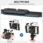 NEEWER Universal Camera Cage & Top Handle with 3/8" ARRI Locating Pins Kit, Video Rig Camera Stabilizer with Arca Type Base, Dual Handgrips, Compatible with SmallRig Accessories, CA016T