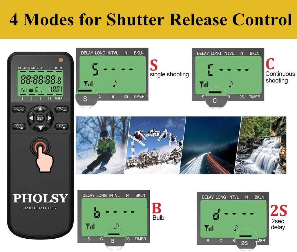 PHOLSY Wireless Timer Remote Release Control with Intervalometer and HDR for Olympus E-M1, E-M5 II, E-M5, E-M10 II, PL8, PL7; for Panasonic S5, S1H, S1RM, S1, G95, G91, G90, G9, FZ10002, GH5, GH6