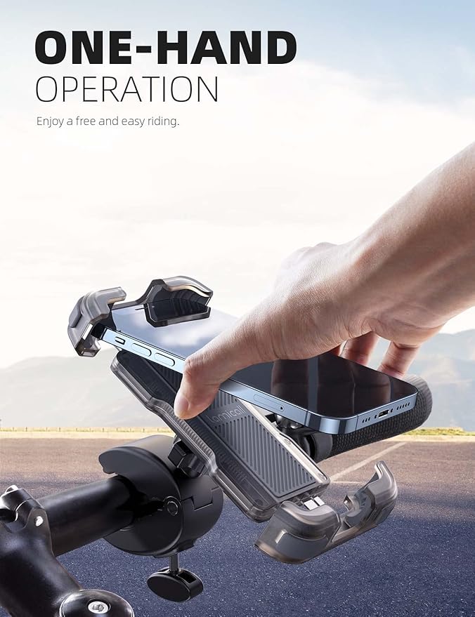 Lamicall Motorcycle Phone Mount, Bike Phone Holder - Upgrade Quick Install Handlebar Clip for Bicycle Scooter, Cell Phone Clamp for iPhone 15 14 13, Galaxy and More 4.7-6.8" Phone, Transparent Gray