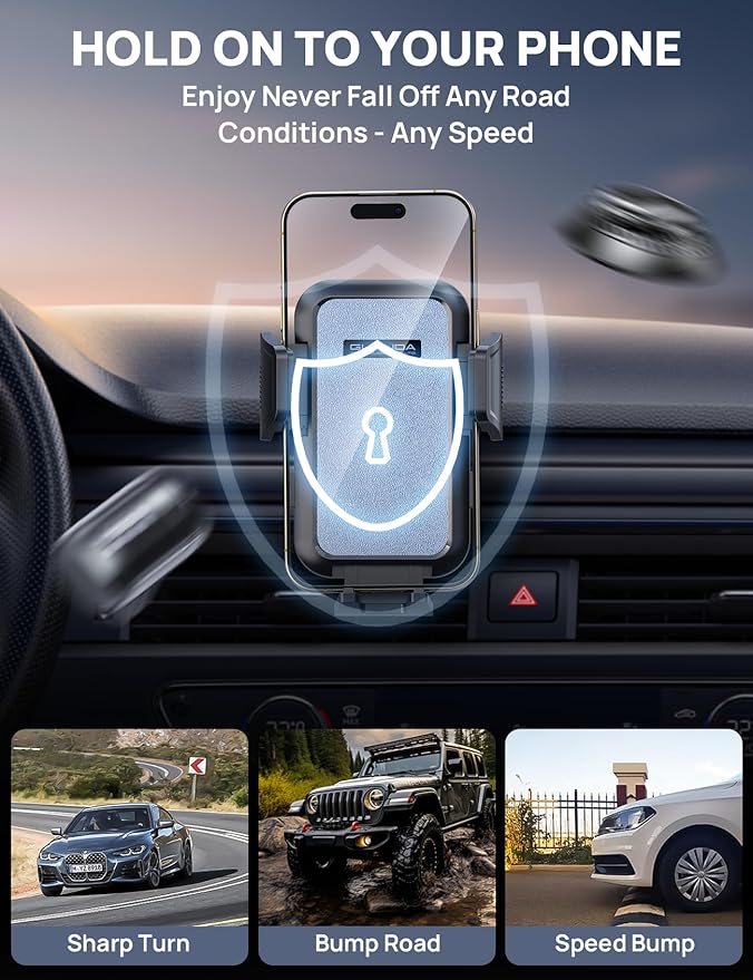 [2025 New] Dashboard Phone Holders for Your Car (+Air Vent Clip) [Military Grade Stable] , Car Cell Phone Holder, Rotatable Suction Cup Car Phone Mount for All Phone (Rock Blue)