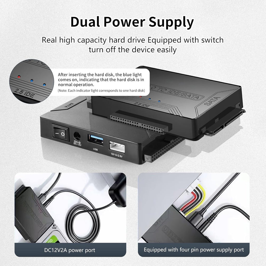 USB 3.0 to SATA IDE Adapter，Hard Drive Reader,IDE Sata to USB External Data Recovery Converter,for Universal 2.5 3.5 HDD SSD Hard Drive Disk