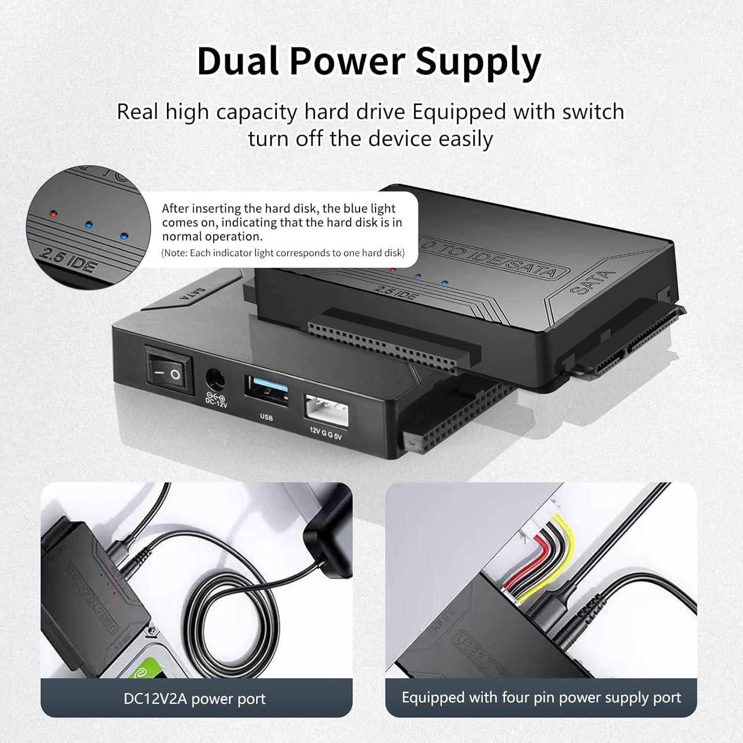 USB 3.0 to SATA IDE Adapter，Hard Drive Reader,IDE Sata to USB External Data Recovery Converter,for Universal 2.5 3.5 HDD SSD Hard Drive Disk