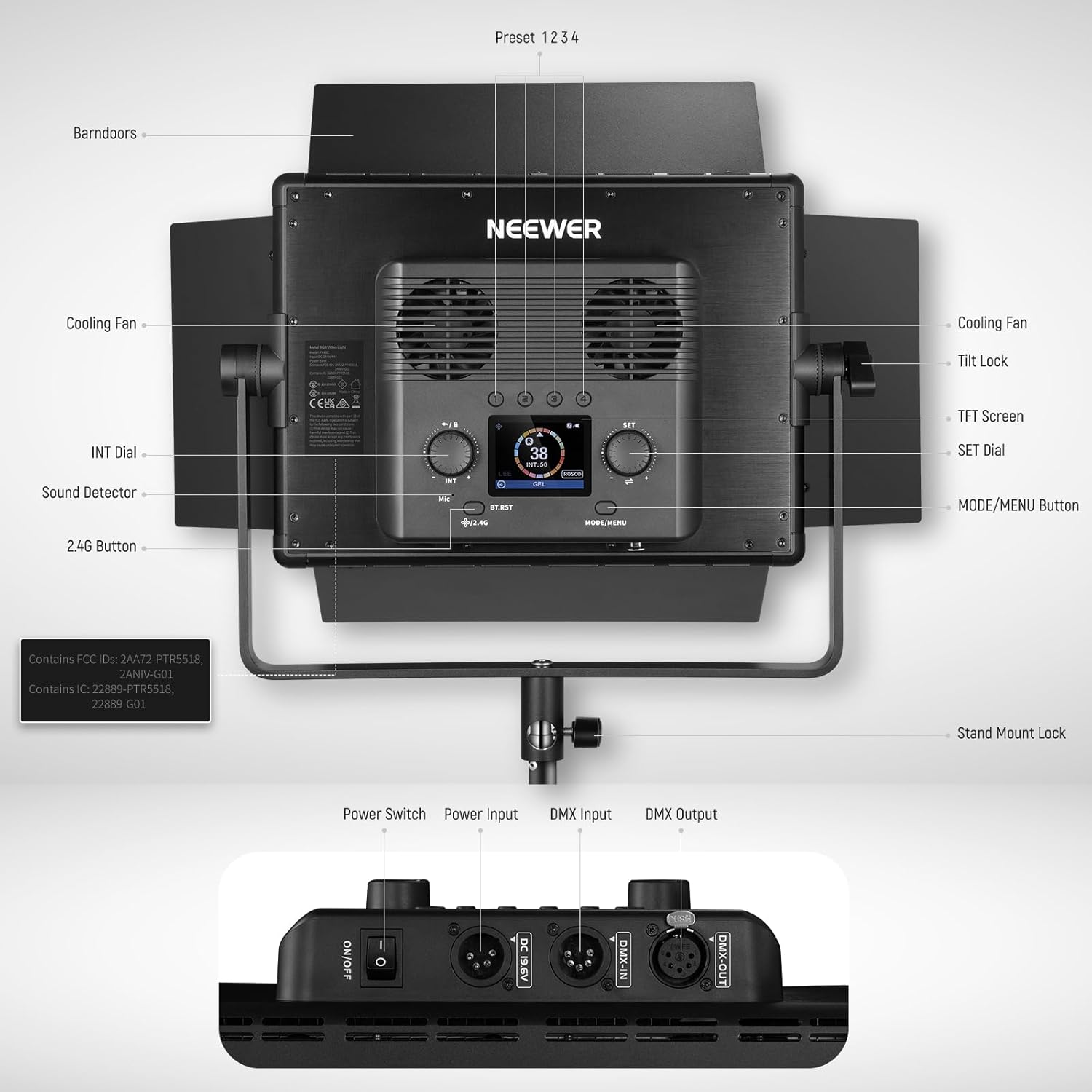 NEEWER PL60C RGB LED Panel Video Light APP/2.4G/DMX Control, 60W 23000Lux/0.5m 2500K-10000K RGBCW Pro Photography Studio Lighting /18 Scenes/V Battery Powered for Outdoor Filming Recording Streaming