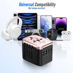 Universal International Power Travel Plug Adapter, 5 in 1 European Travel Plug Adapter W/ 3.5A 2xUSB-A and 2xUSB C Wall Charger and Worldwide AC Outlet for Europe USA UK AUS(Rose Gold)