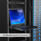 MT-VIKI KVM Rack Console w/19'' LCD Monitor, 8 Port VGA KVM Switch with Keyboard Touchpad Monitor, Fit for 1U 19'' Rack, OSD/Hotkey/Button 【with 8 KVM Cable】