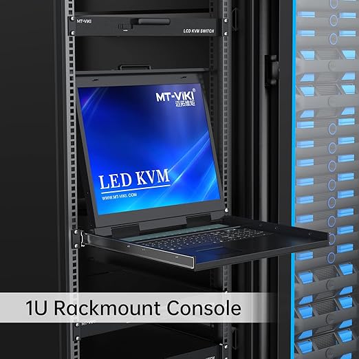 MT-VIKI 19'' LCD KVM Console, 16 Port VGA KVM Switch w/Keyboard+Monitor+Mouse+Drawer+Touchpad, Support OSD/Hotkey/Panel Button Switching (Included 16 KVM Cables)