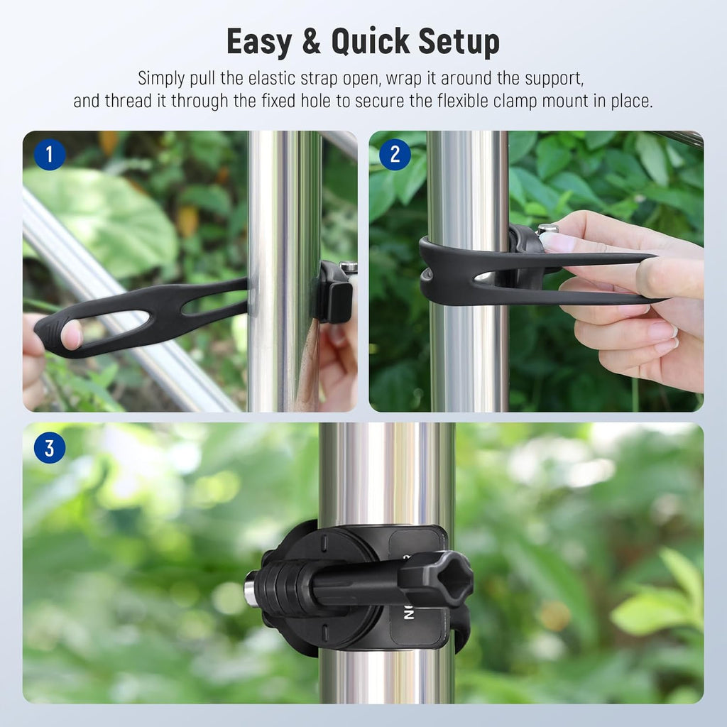 NEEWER Flexible Mount Wrap Band Compatible with GoPro DJI Insta360 Action Cameras, Motorcycle Bike Handlebar Roll Bar Tube Clip Holder Bracket Accessories for Photography Video Recording, GP-77 Black