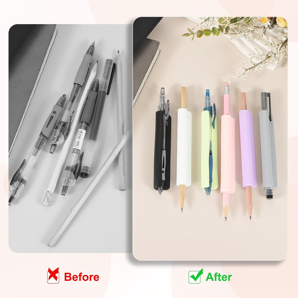 PATIKIL 2 Pcs Adhesive Pencil Holders, 105mm Long Universal Pencil Clip Silicone Pen Holder Office Pen Organizer for Desk Wall Clipboard Notebook Tablet Case Stylus, Grey