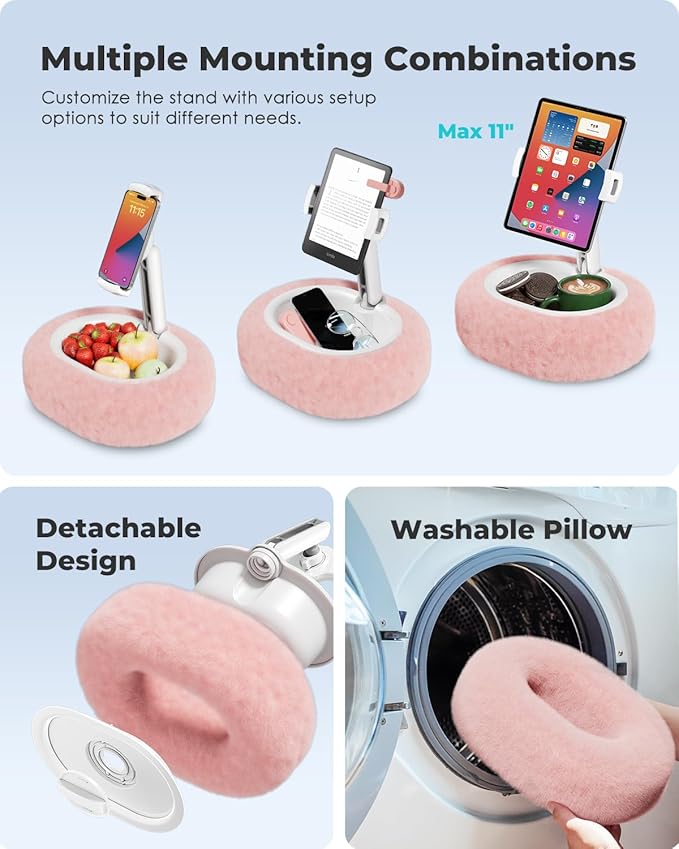 Viozon Tablet Pillow Stand,Kindle Pillow Stand, Compatible with 4-11" Tablet/Phone with Small Bowl, Kindle Holder Accessories,Idea for Reading and Video Watching On Bed,Pink