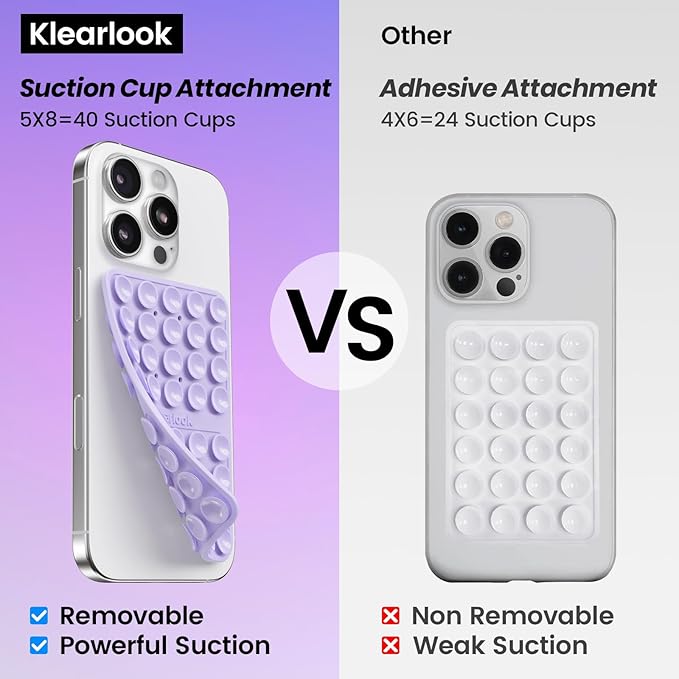 Klearlook Silicone Suction Cup Phone Case Mount Double Sided, Silicon Sticky Phone Grip with Higher Suction for Cell Phone, Hands-Free Phone Accessories Holder for Selfies and Videos, Lavender