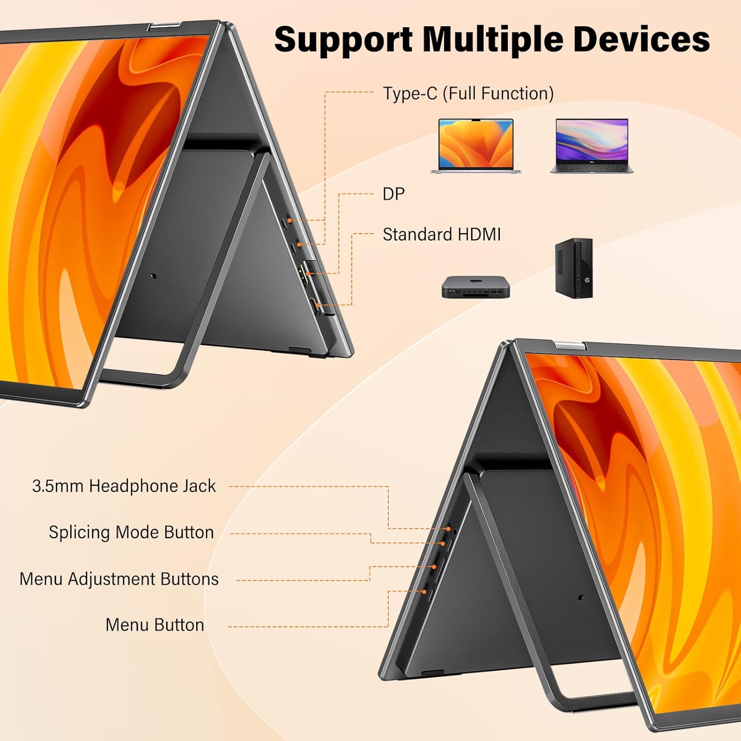 InnoView 18" 2K 100Hz Dual Portable Monitor 100% DCI-P3 Dual Monitor 315°Adjustable Screen Extender for Windows Mac Laptop with Speakers Type-C HDMI DP Foldable 2560x1600 Monitors (No Driver Needed)