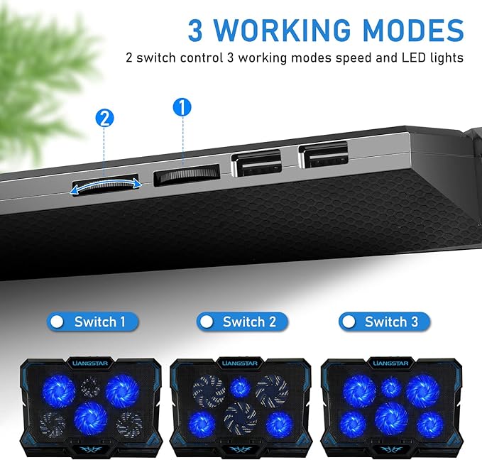 Laptop Cooling Pad, Laptop Cooler with 6 Quiet Led Fans for 15.6-17 Inch Laptop Cooling Fan Stand, Portable Ultra Slim USB Powered Gaming Laptop Cooling Pad, Switch Control Fan Speed Function
