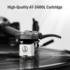 1 by ONE All-in-One Record Player with Wireless Input, High Fidelity Belt Drive Turntable with Built-in Speakers, Magnetic Cartridge AT-3600L, Built-in Preamp, Piano Lacquer White