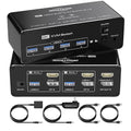 DEMEXBOOK Dual Monitor HDMI Displayport KVM Switch 2 Monitors 2 Computers 8K@60Hz/4K@144Hz,2 Computers Share 2 Monitors,USB 3.0 Ports,Extended/Copy Mode Support,2 USB Cables,Remote Control Included