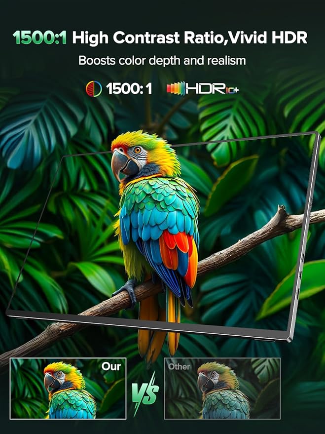 Newsoul 4K Portable Monitor, 3840 * 2400 UHD 16" Gaming Monitor 1200Nits 1500:1 100% sRGB IPS FreeSync Laptop Monitor with VESA & Cover Built-in USB-C HDMI Portable Screen for Phone Game Console